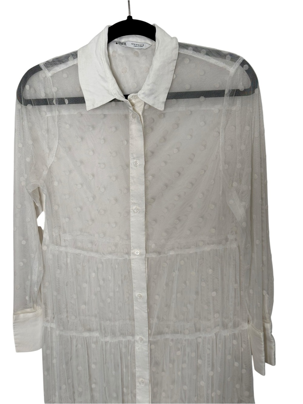 Zara Bloggers Fave Sheer White Tulle Polka Dot Maxi Shirt Dress. Divine. Size M - Picture 7 of 16